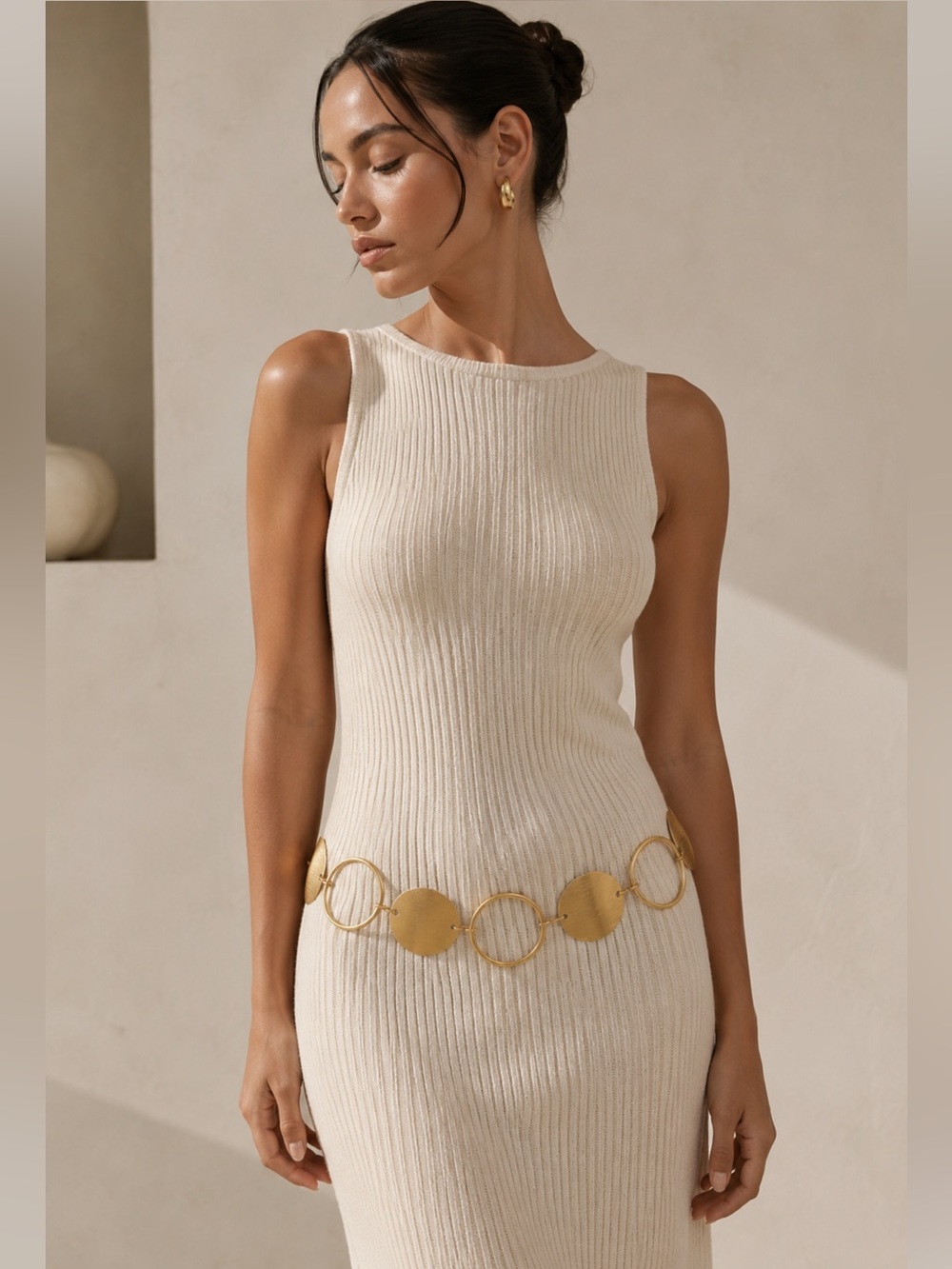 New! Elan Gold Metal Circle Link Waist Chain Belt